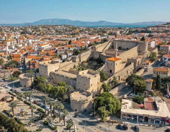 Aerial view of Cesme Castle in Turkey